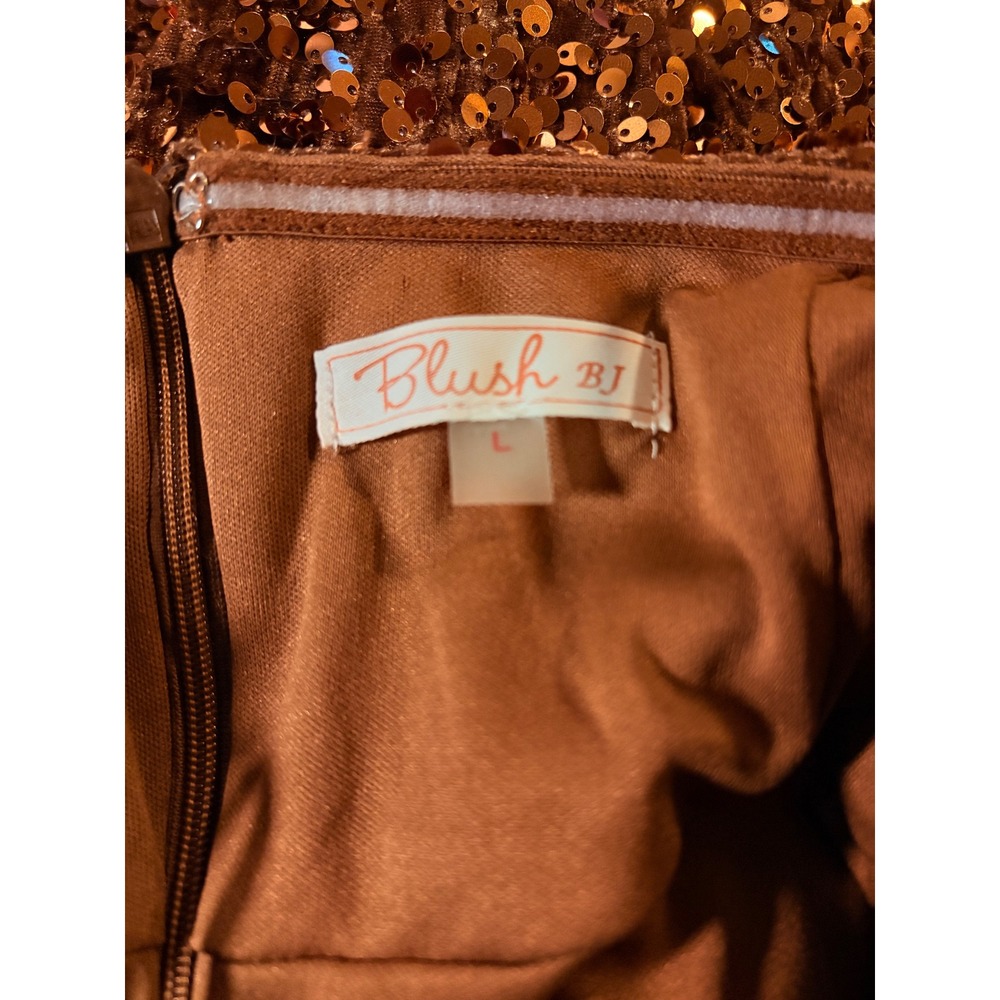 Y2K Blush B.J. Bronze Sequin Mini Dress Women Copper Sparkly Cocktail Party - Picture 3 of 4